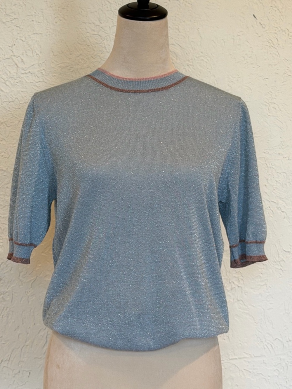 Marc Jacobs Short-Sleeve Sparkle Knit Top with Contrast Trim Size Large